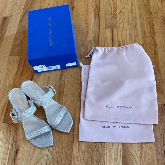 STUART WEITZMAN Poudre Piper 75 Block Sandal, Rose Gold, Size 39 (8.5) NEW - Picture 9 of 12